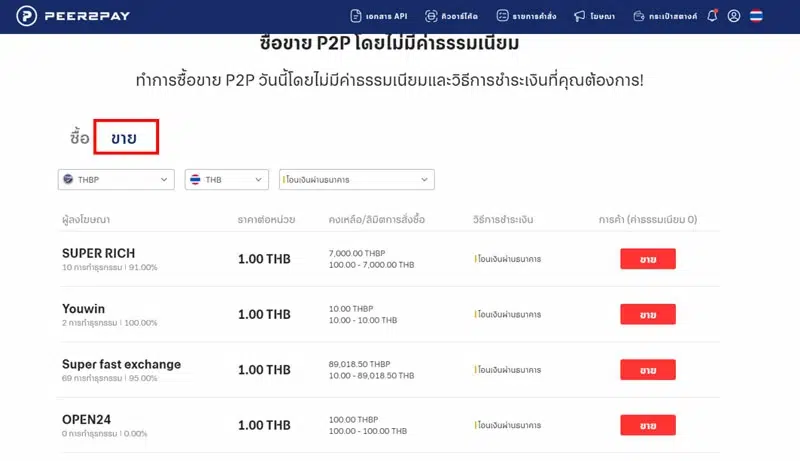 การขายเหรียญ Peer2Pay P2P ขั้นตอนที่ 1